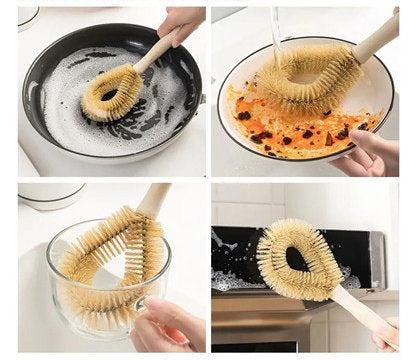 Bubzellacosh Eco-Friendly Wooden Dish Brush - Natural Boar Bristle Kitchen Scrubber - Minimalist Round Head Pot Brush for Non-Stick Cookware and Cast Iron