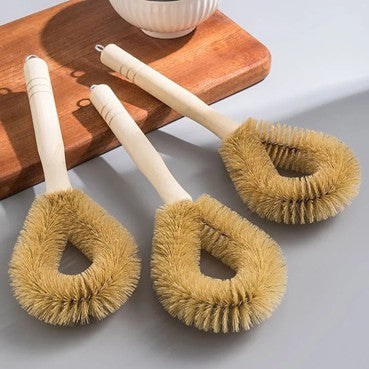 Bubzellacosh Eco-Friendly Wooden Dish Brush - Natural Boar Bristle Kitchen Scrubber - Minimalist Round Head Pot Brush for Non-Stick Cookware and Cast Iron